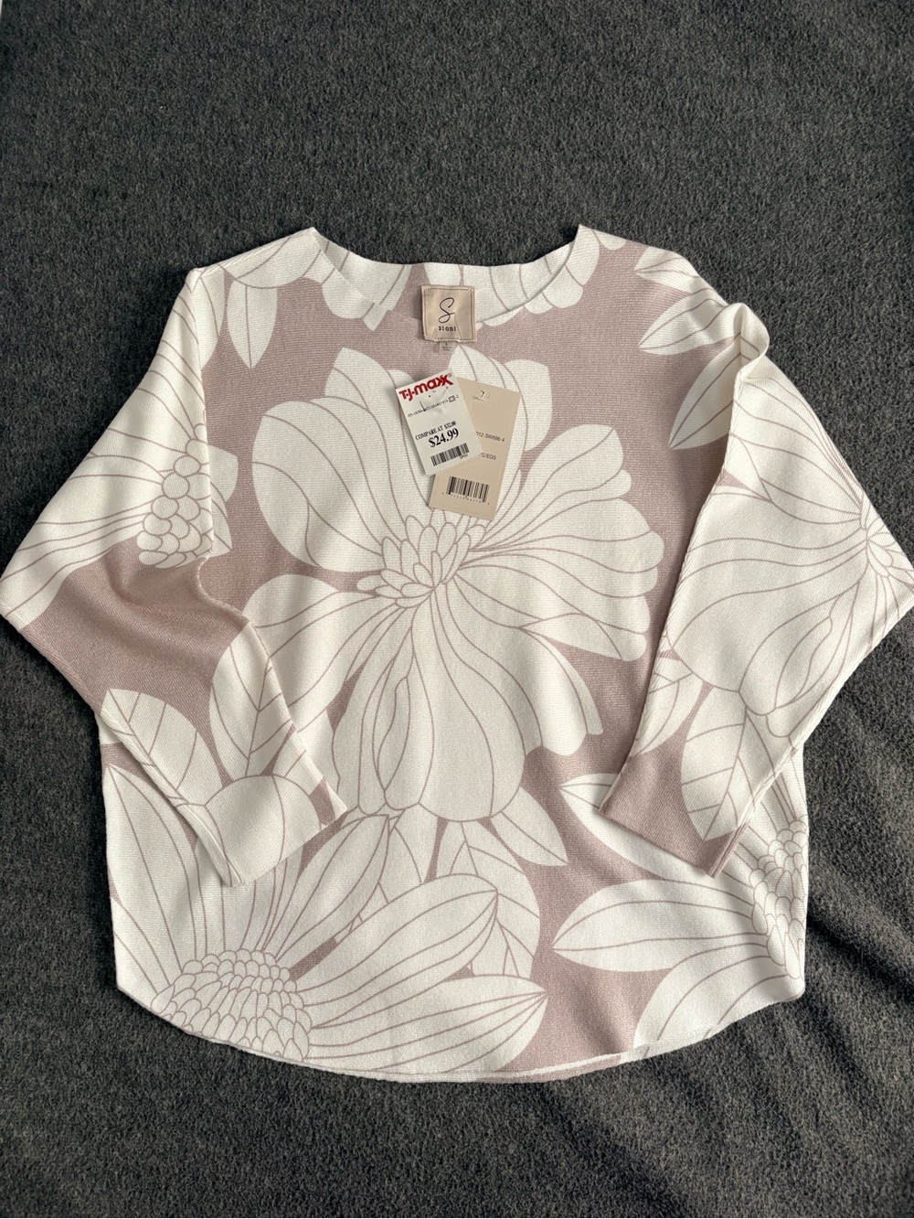 Siena Studio Blush and White Floral Boatneck Long Sleeve Top
